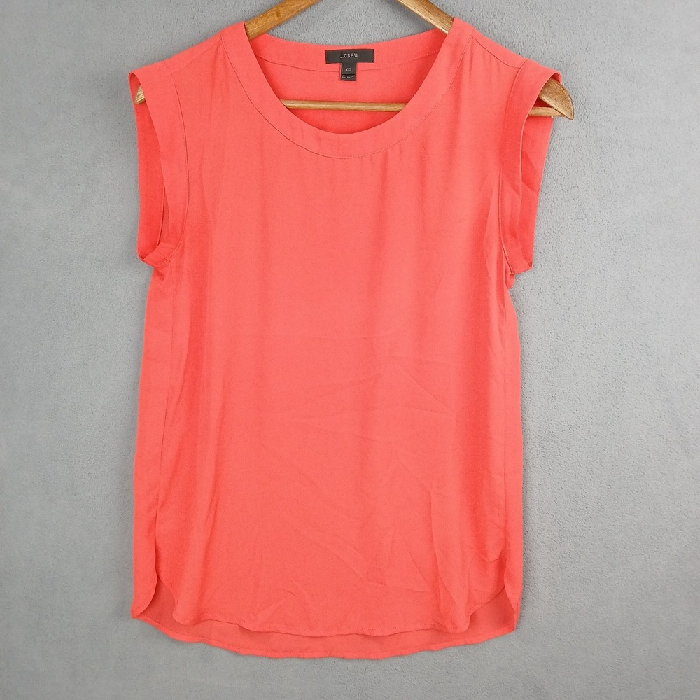 J Crew Drapey Sleeveless Top Women 00 Coral Pink Pleated Round Neck High Low Hem